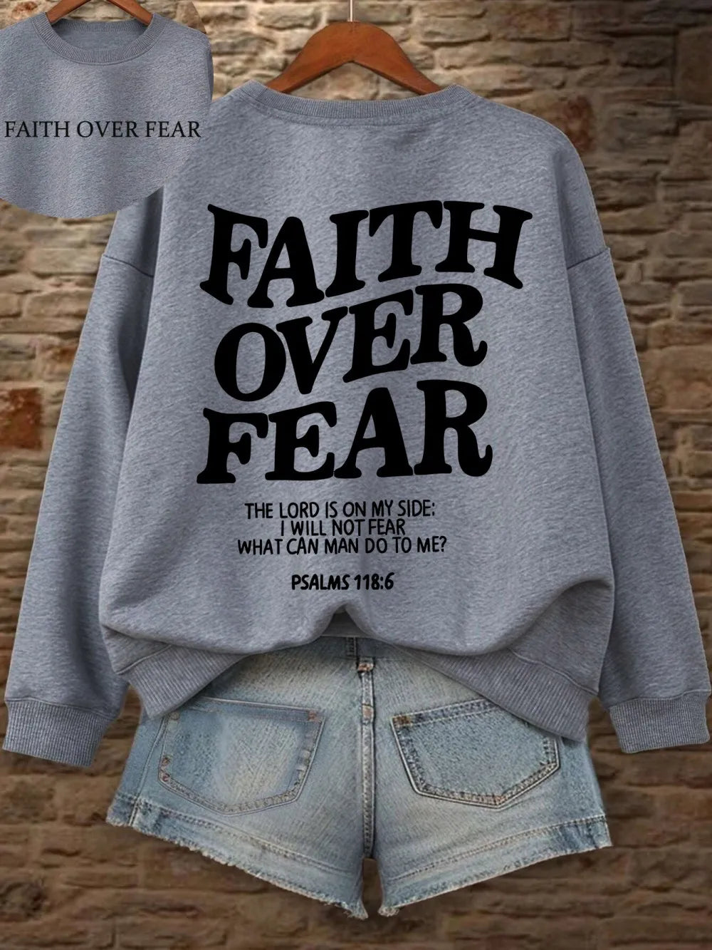 Hoodie with "Faith Over Fear" lettering and Bible quote, oversized hoodie