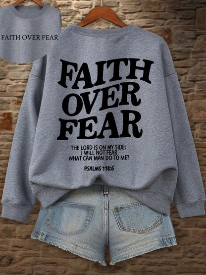 Hoodie with "Faith Over Fear" lettering and Bible quote, oversized hoodie