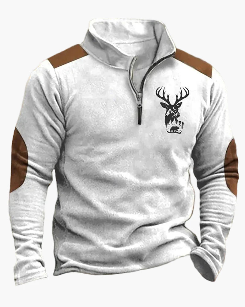 Men's outdoor sweatshirt with wildlife print and stand-up collar – leisure & hunting
