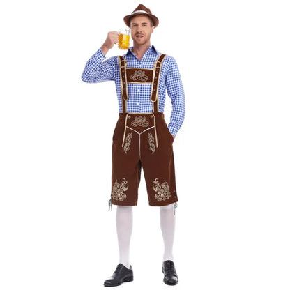 Men’s traditional lederhosen set with checked shirt, Oktoberfest costume