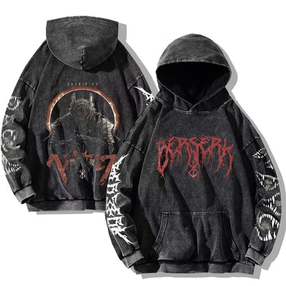 Oversized washed unisex hoodie with graphic print