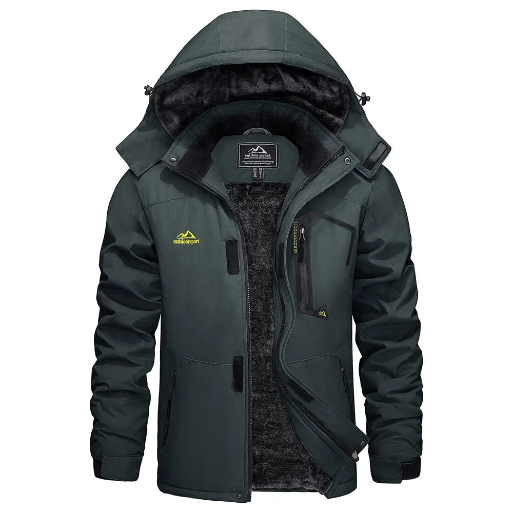 Men's outdoor jacket with hood and faux-fur lining - weatherproof and warm