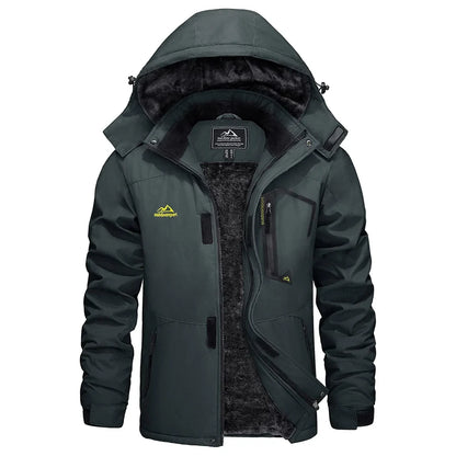 Men's outdoor jacket with hood and faux-fur lining - weatherproof and warm