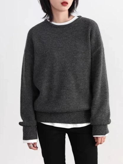 Unisex dark gray crew-neck long-sleeve sweater