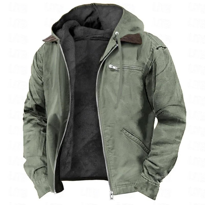 Herren Winterjacke mit Kapuze und Reißverschluss, gefüttert