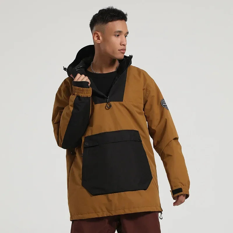 Unisex Winterjacke Anorak mit Kapuze, Reißverschluss & großer Kängurutasche – Wasserdichte Übergangsjacke