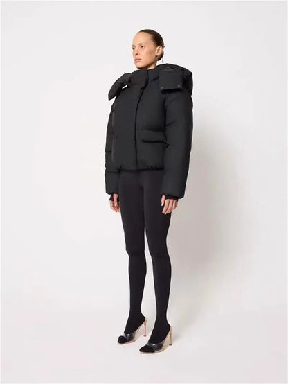 Kurze Steppjacke mit Kapuze für Damen, Beige