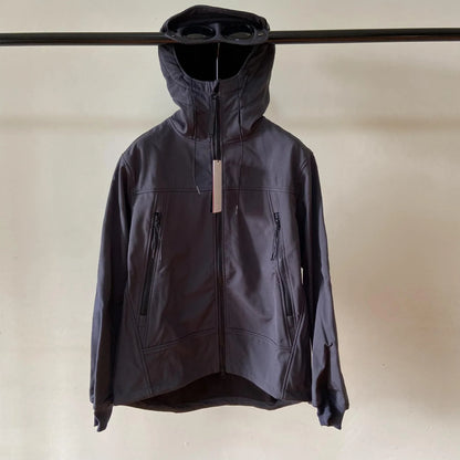 Kapuzenjacke mit Reißverschluss und integrierter Brille - Schwarz