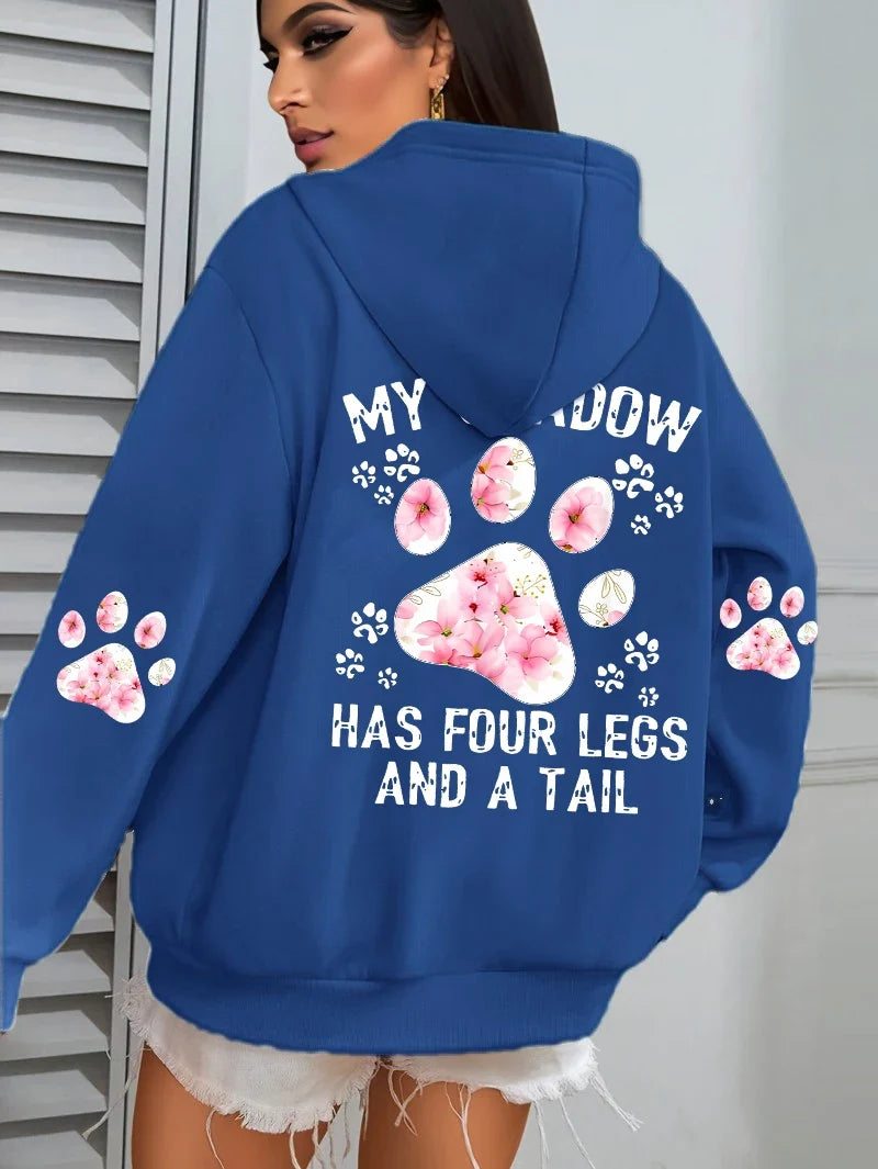 Women's hoodie with hood and animal motif - "My Shadow Has Four Legs And A Tail"