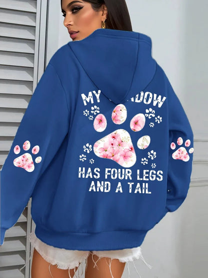 Women's hoodie with hood and animal motif - "My Shadow Has Four Legs And A Tail"