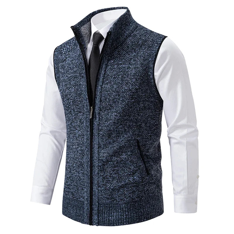 Men's knitted vest with stand collar zipper