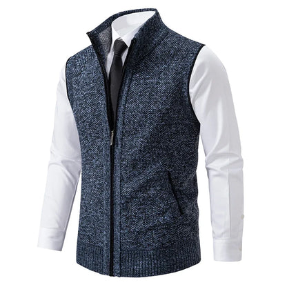 Men's knitted vest with stand collar zipper