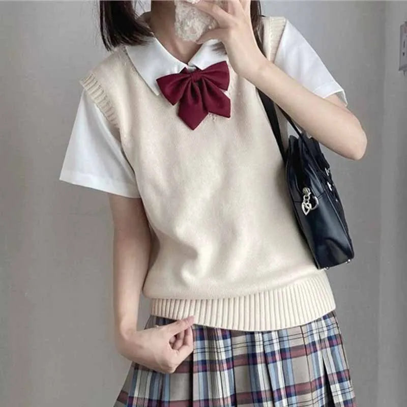 Women's knitted vest V-neck sleeveless ribbed hem