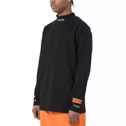 Unisex Langarmshirt Stehkragen Schriftzug Schwarz/Weiß