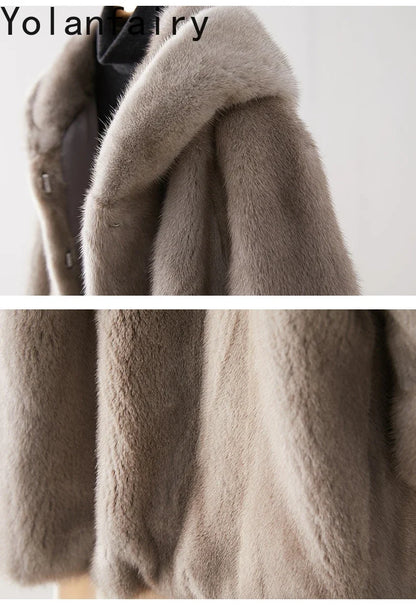 Damen Kapuzenmantel Flauschiger Wintermantel Beige Mittellang