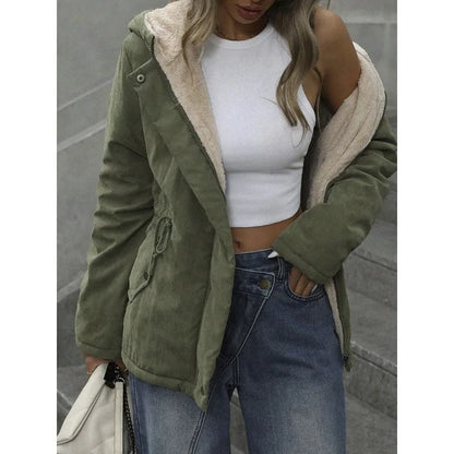 Women's Winter Jacket with Hood, Teddy Lining and Drawstring