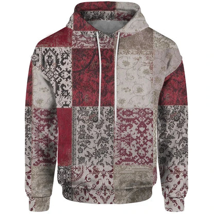 Patchwork-design hoodie with mixed patterns and hood