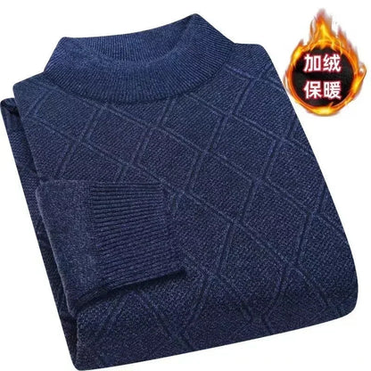 Men's turtleneck knitted sweater with diamond pattern, warm for winter