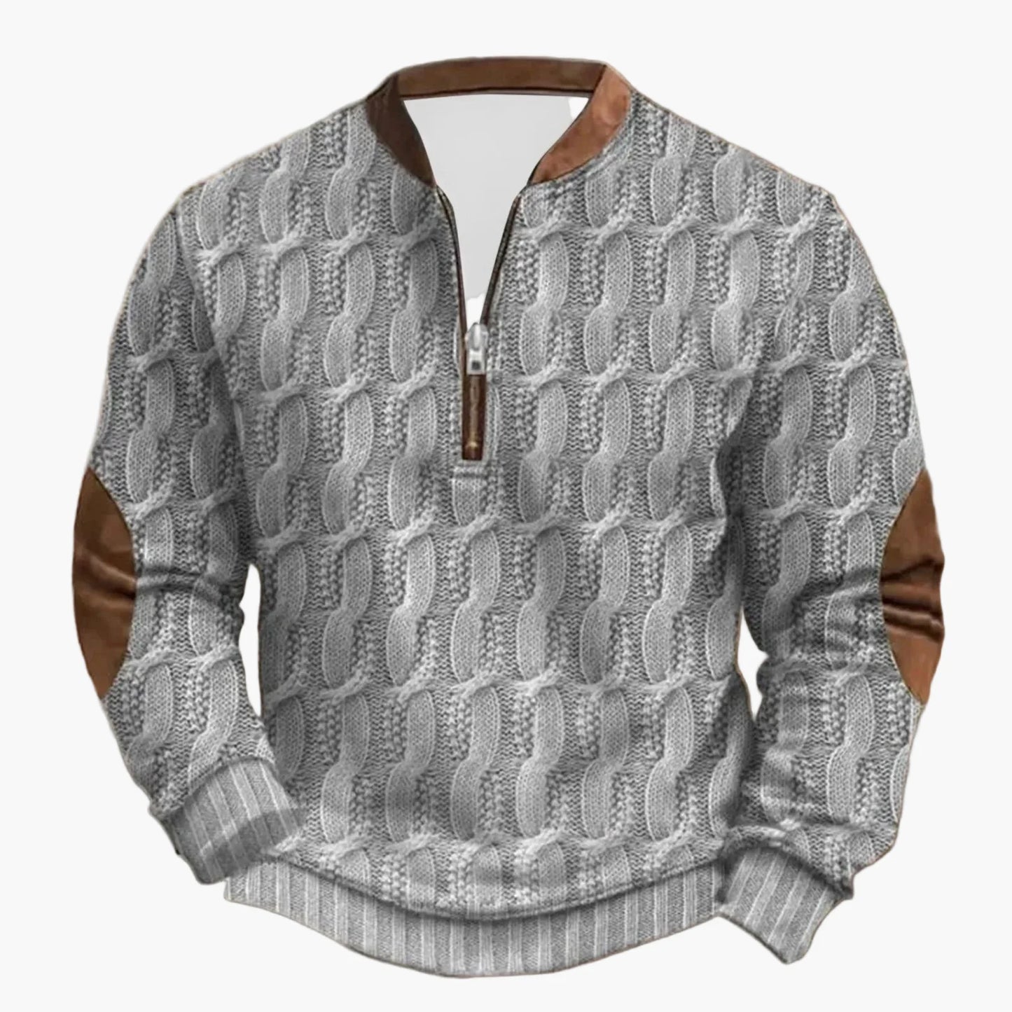 Herren Outdoor Freizeitpullover mit Stehkragen und Reißverschluss – Moderner Strick-Look