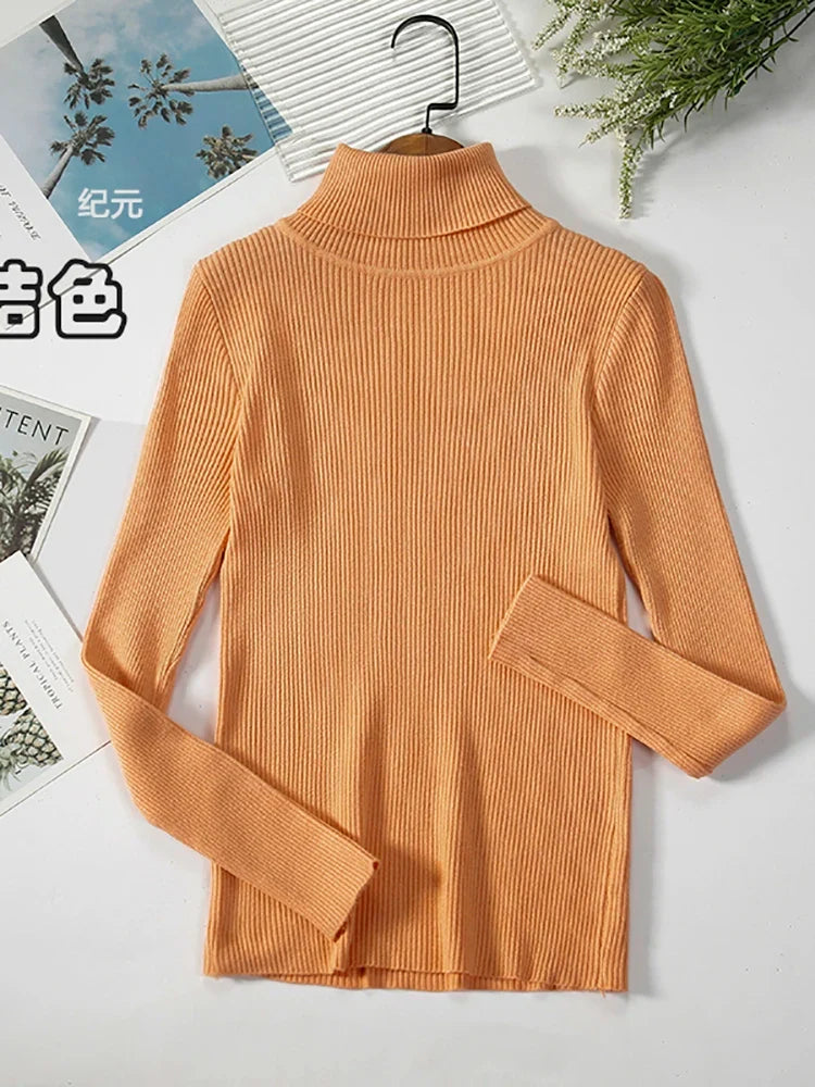 Ribbed women's basic long-sleeved turtleneck sweater