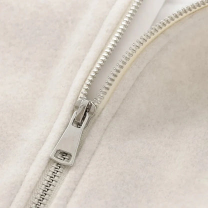 Damen Bomberjacke kurz Rundhals Grau Beige mit Reißverschluss und Seitentaschen