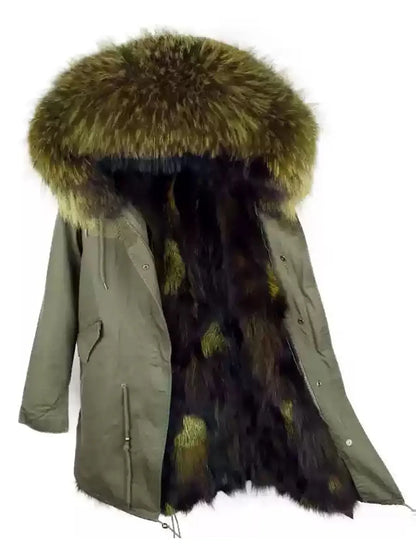 Women's winter parka with removable faux fur collar and lining