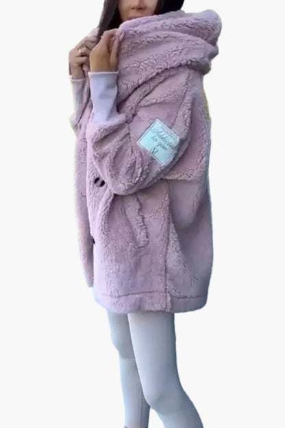 Women's Oversize Fleece Coat with Hood – Cozy Winter Street Style