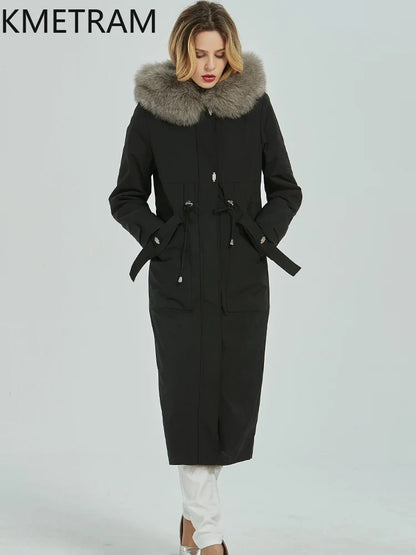 Damen Winterparka Lang Schwarz mit Kunstfellfutter und Kapuze