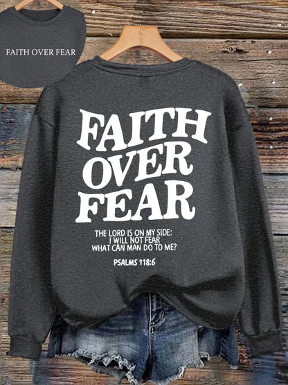 Hoodie with "Faith Over Fear" lettering and Bible quote, oversized hoodie