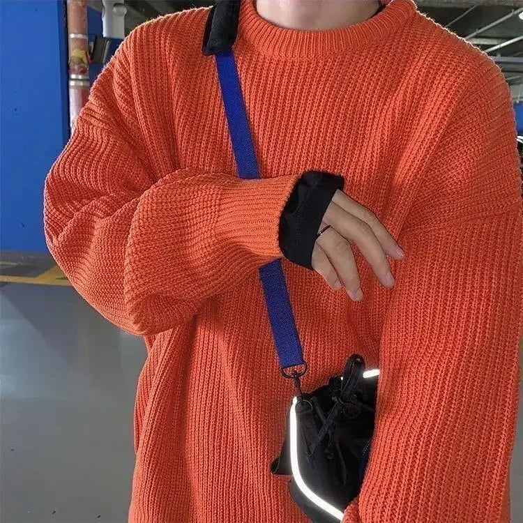 Unisex chunky-knit oversized crew-neck long-sleeve sweater