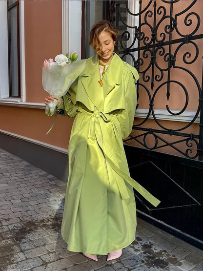 Damen Langer Trenchcoat Oversize mit hohem Kragen Schwarz