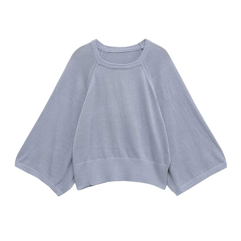 Women's Oversized Batwing-Sleeve Crew Neck Knit Sweater Cream