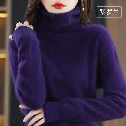 Women's turtleneck sweater with long sleeves - Soft knitted sweater for women