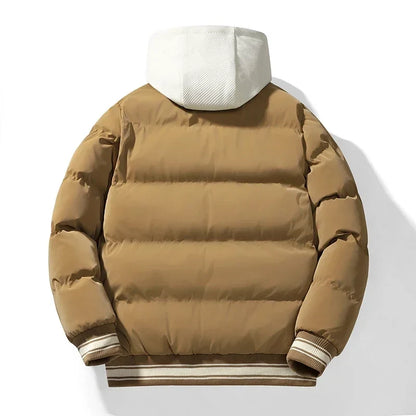 Unisex White Winter Puffer Jacket with Hood and Teddy Appliqué