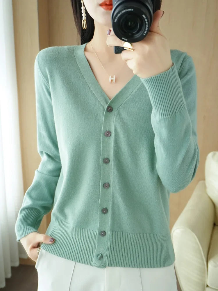 Damen Strick-Cardigan mit V-Ausschnitt und Knopfleiste
