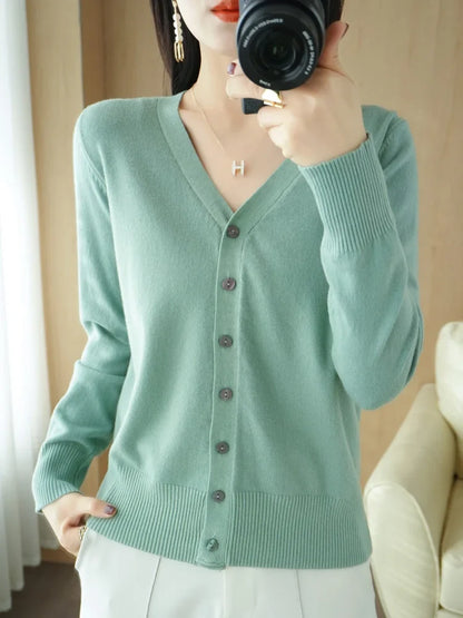 Damen Strick-Cardigan mit V-Ausschnitt und Knopfleiste
