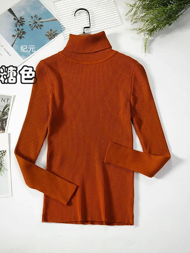 Ribbed women's basic long-sleeved turtleneck sweater