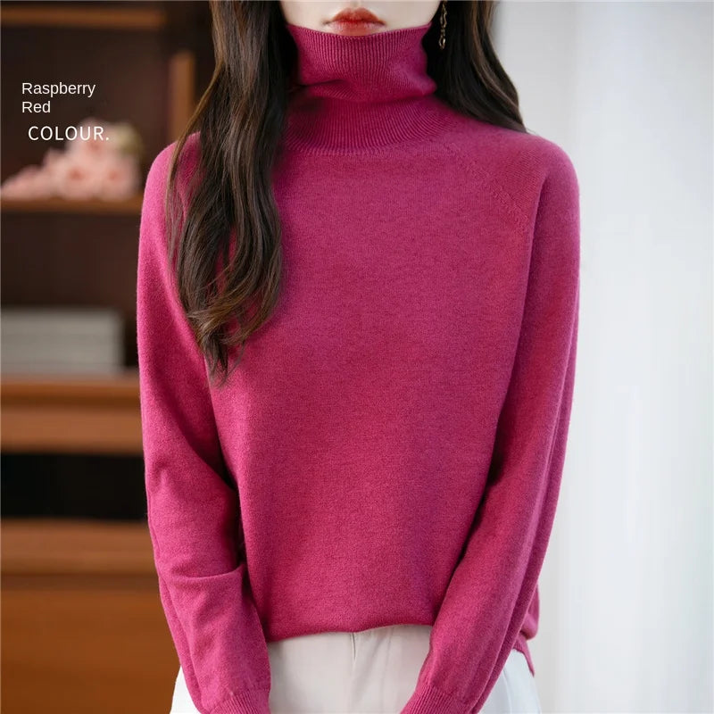 Women's long-sleeve turtleneck knitted sweater warm