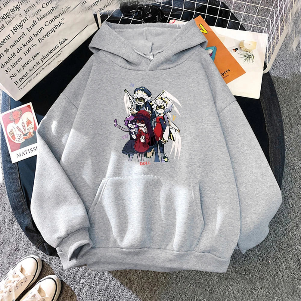 Hoodie mit Kapuze und Anime-Figuren Print Schwarz Unisex