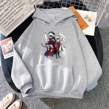 Hoodie mit Kapuze und Anime-Figuren Print Schwarz Unisex