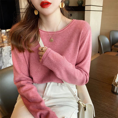 Damen Langarm Oberteil Rundhals Pullover Mehrfarbig