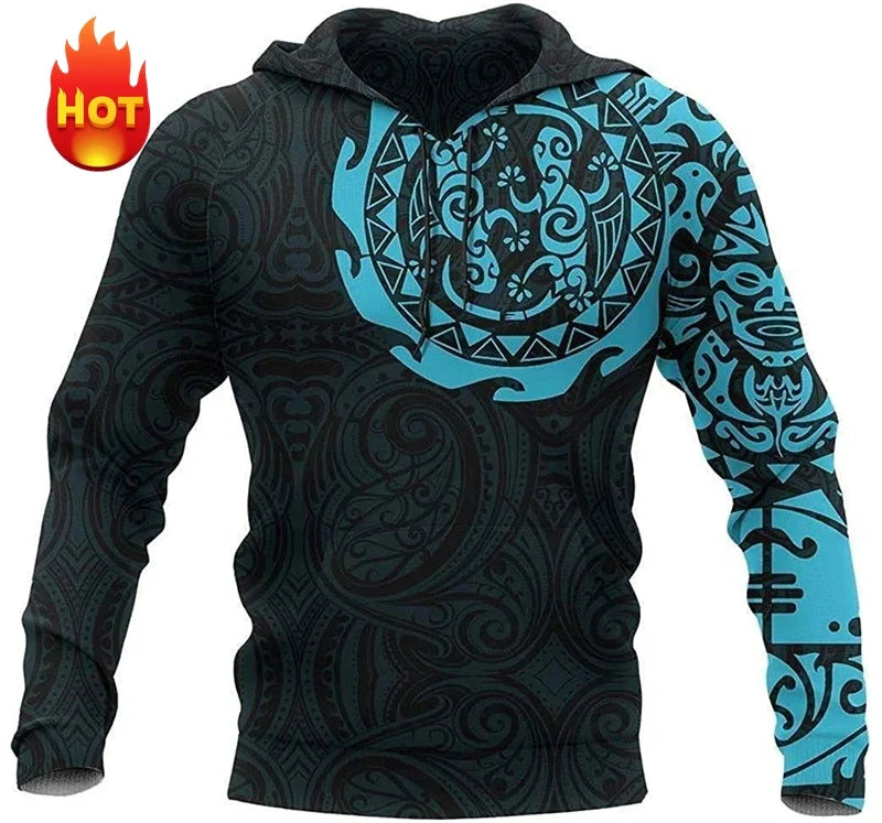Unisex Hoodie with Hood, Tribal Turtle Pattern