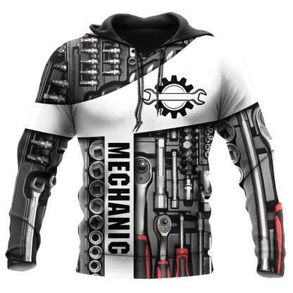 Hoodie mit Mechaniker-Thema und Grafikdruck, verschiedene Designs