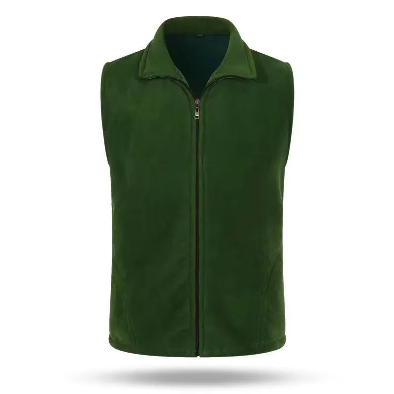 Unisex fleece vest with stand-up collar and zipper