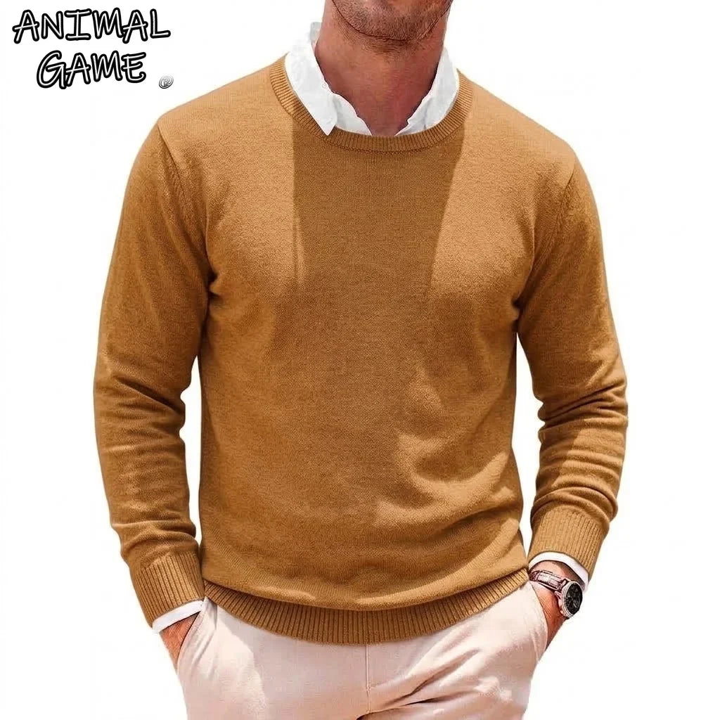 Herren Rundhals Pullover Basic Strickpullover Langarm Feinstrick