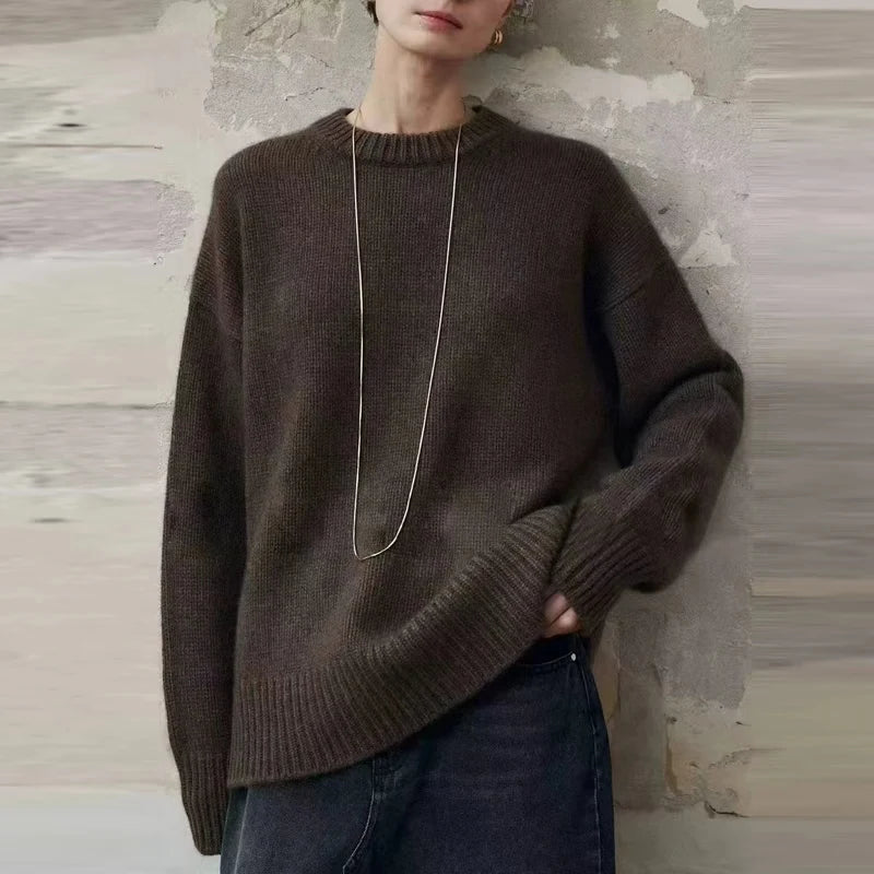 Unisex Oversized Crew-Neck Long-Sleeve Knit Sweater