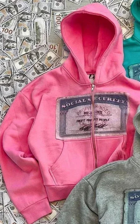 Unisex Zip-Up Hoodie with Hood and Graphic Print