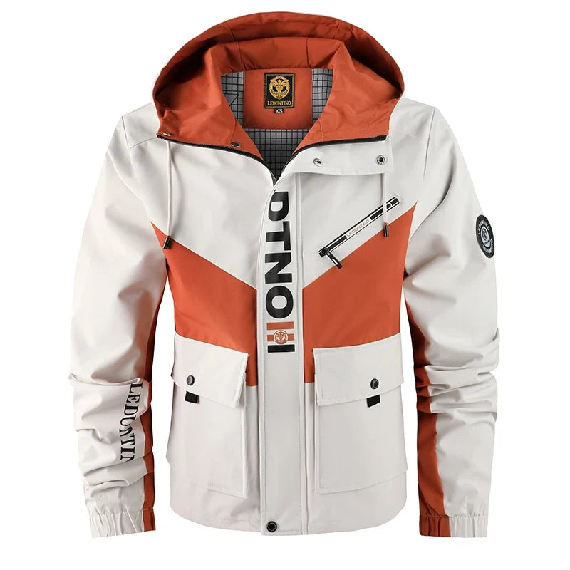 Men's outdoor jacket with hood, multicolored, zip closure