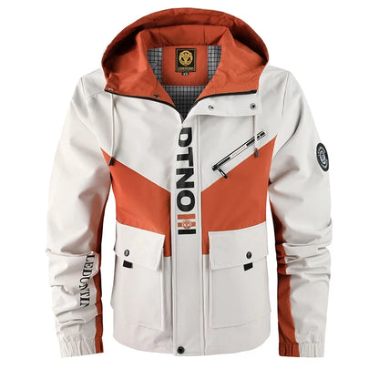 Men's outdoor jacket with hood, multicolored, zip closure
