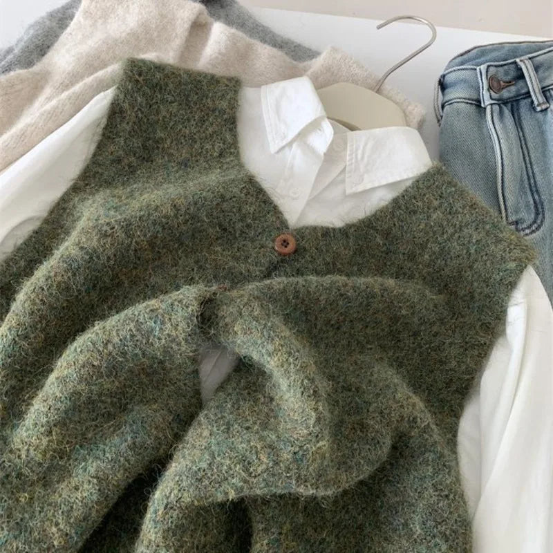 Strickweste Damen V-Ausschnitt Knopfleiste Ärmellos
